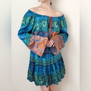 Vintage Y2K 2000s Colorful Rainbow Pure Silk Tunic Blouse or Dress